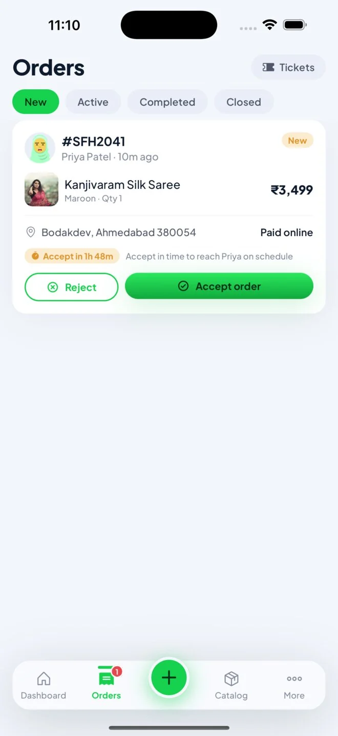 Vidco merchant app — incoming orders